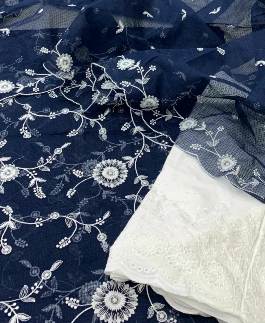 Kota-Doria Unstitched Suit with Embroidery Work