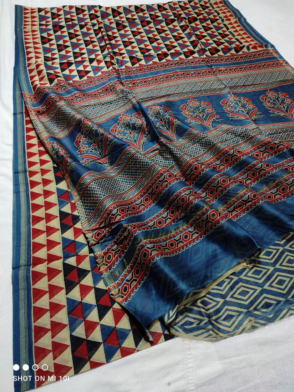 Azrak Pattern Buy Ajrakh Sarees | Ajrakh Print Sarees at the Best Prices – thecotlin