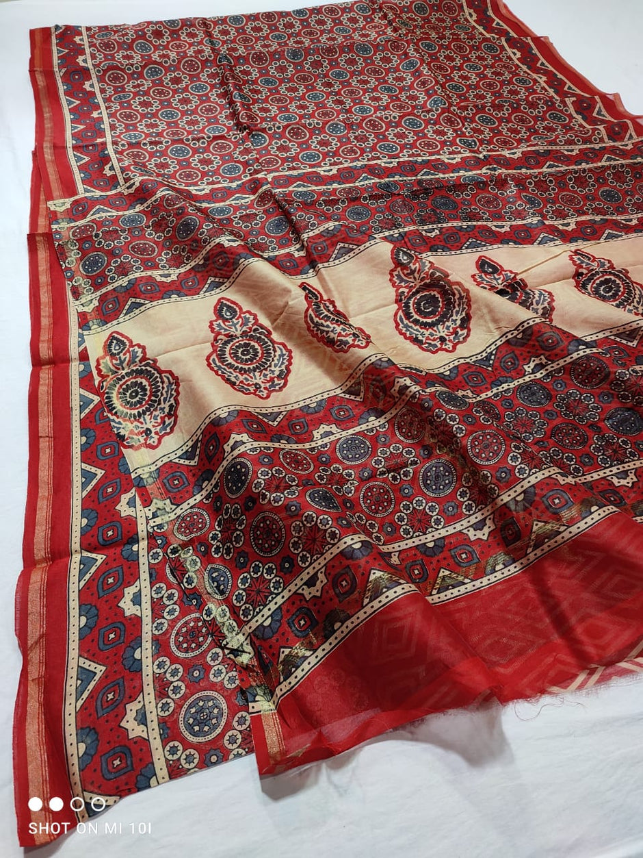 Buy Ajrakh Sarees | Ajrakh Print Sarees at the Best Prices – thecotlin