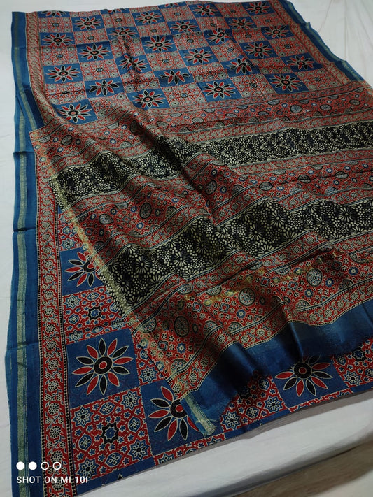 Pure Chanderi Cotton Silk Azrak Print Saree