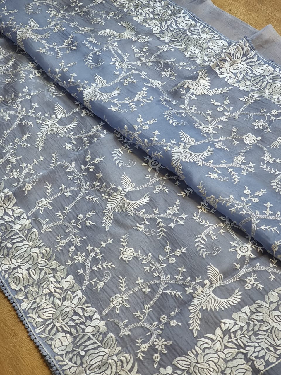 Pure Organza Silk Saree With Parsi Gara Hand Work