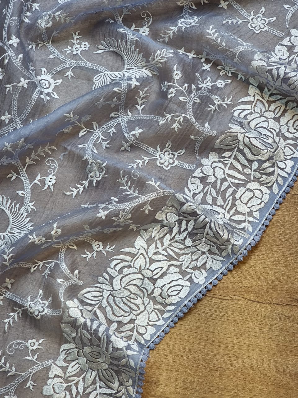 Pure Organza Silk Saree With Parsi Gara Hand Work