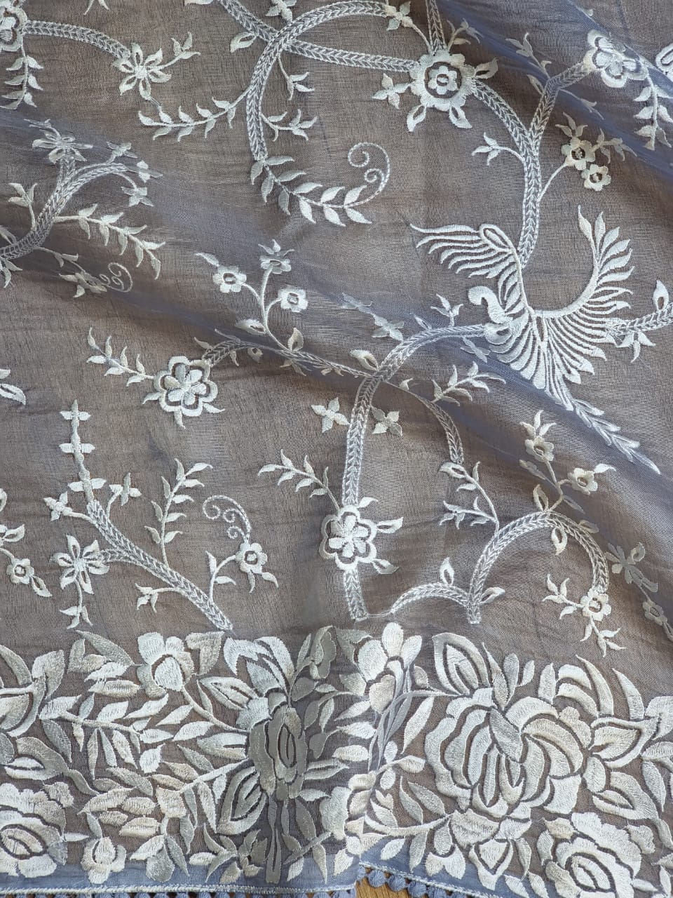 Pure Organza Silk Saree With Parsi Gara Hand Work