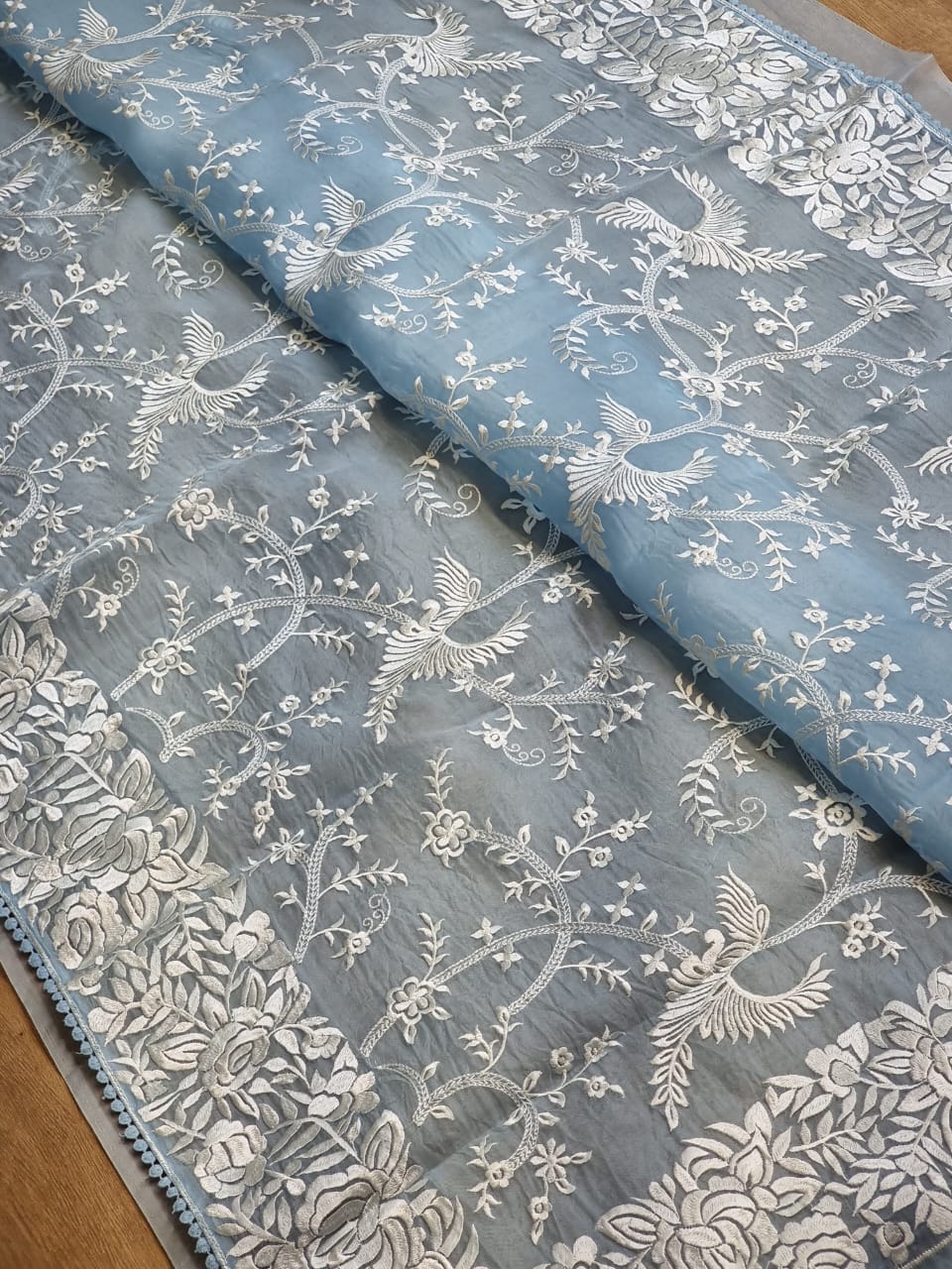 Pure Organza Silk Saree With Parsi Gara Hand Work