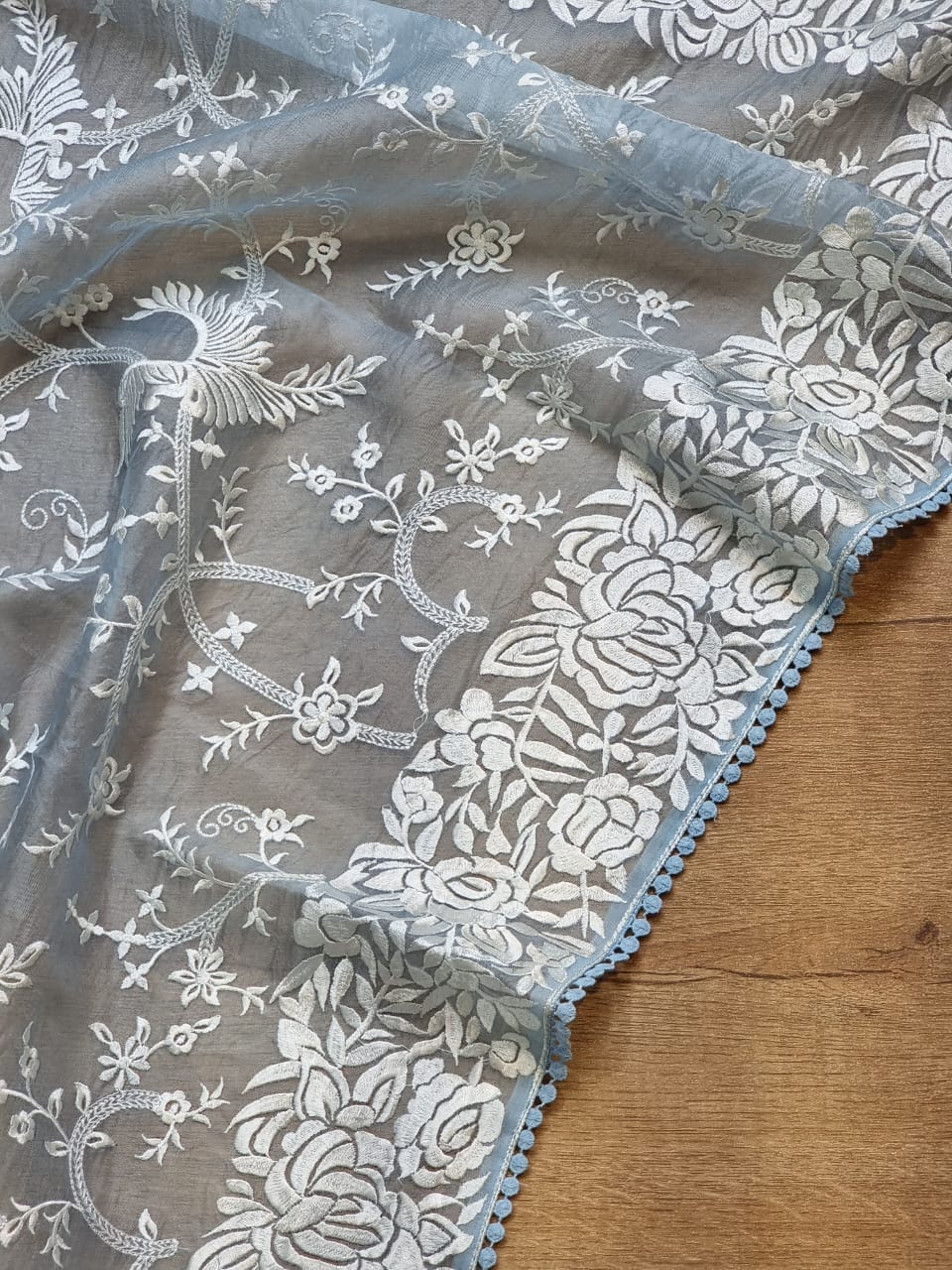 Pure Organza Silk Saree With Parsi Gara Hand Work