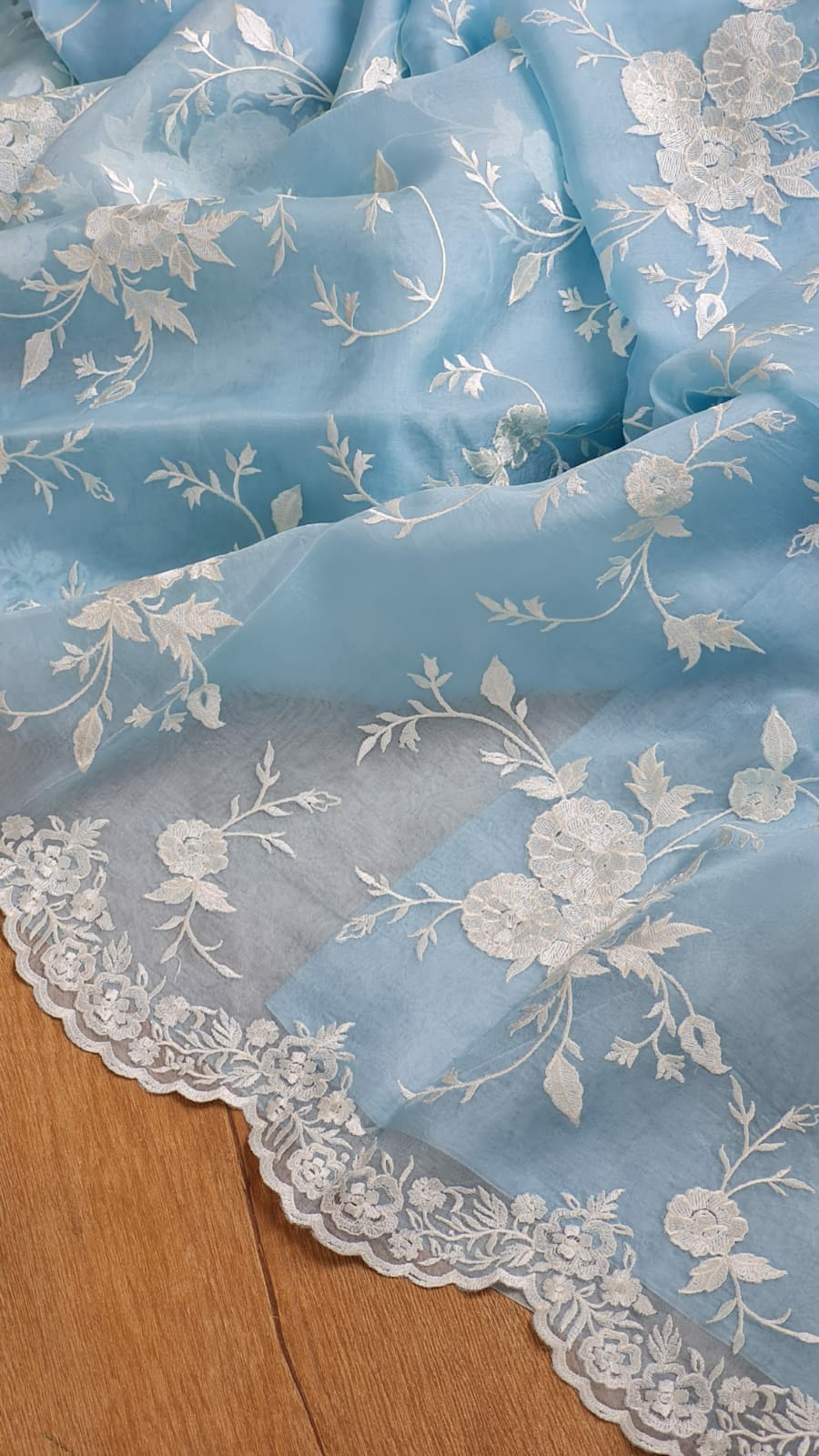 Pure Organza Silk Saree With Embroidery jaal & cut Work
