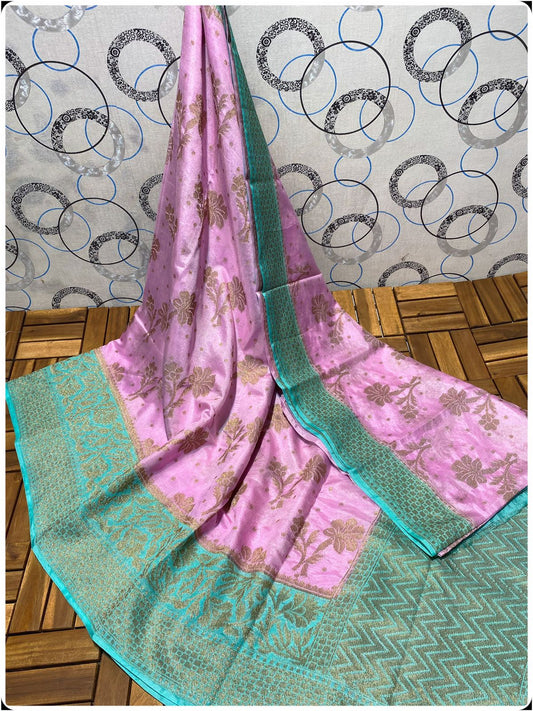 Designer Banarasi Handloom Semi Dupion silk Saree with allover Antique Zari
