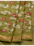 Green Color Pure Kota Linen Silk Hand Embroidery Work Saree With Blouse.