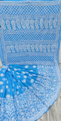 Pure Chiffon Georgette Chikankari Hand-work Saree With Running Blouse