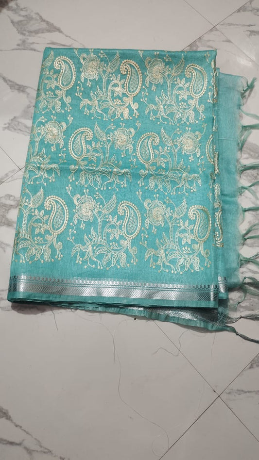Pure Linen Silk Saree With Embroidery work