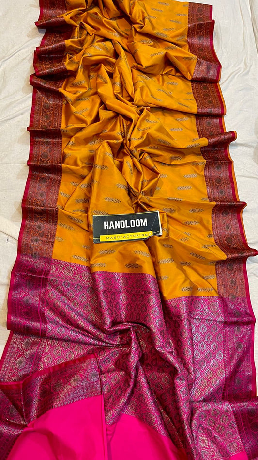 Handloom Weaved Litchi Silk Banarasi Saree with Running Blouse