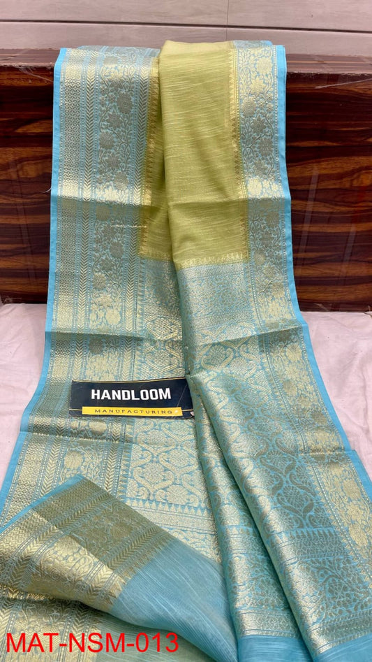 Handloom Weaved Pure Matka Silk Banarasi Saree with Running Blouse