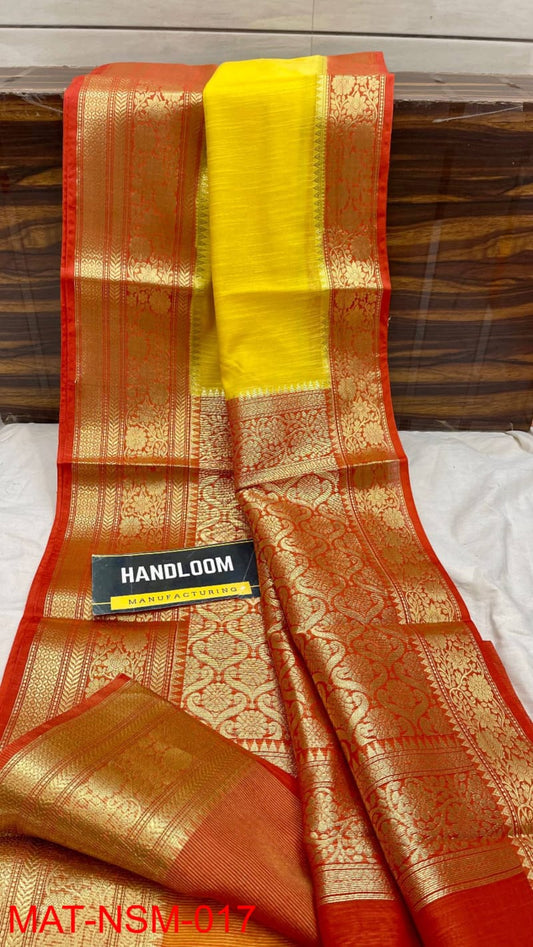Handloom Weaved Pure Matka Silk Banarasi Saree with Running Blouse