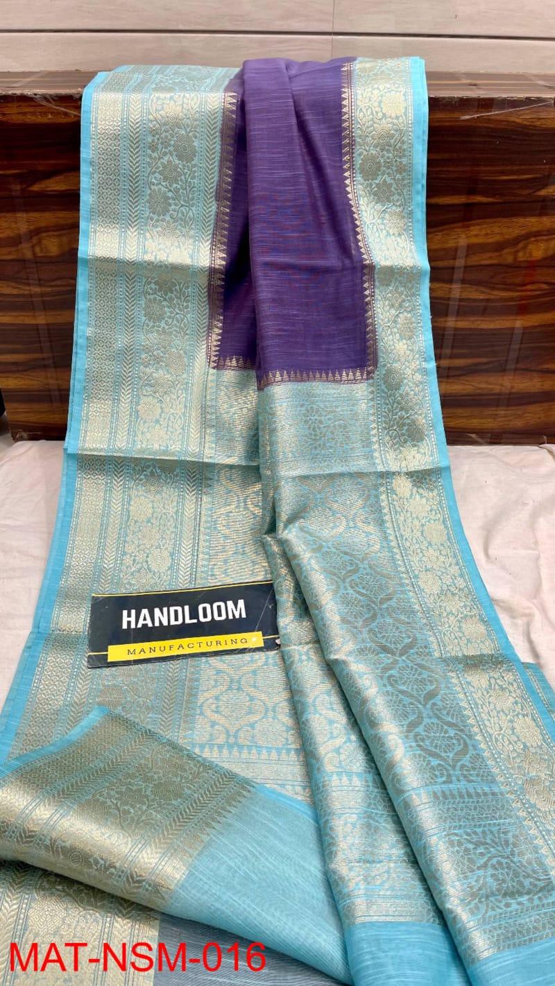 Handloom Weaved Pure Matka Silk Banarasi Saree with Running Blouse