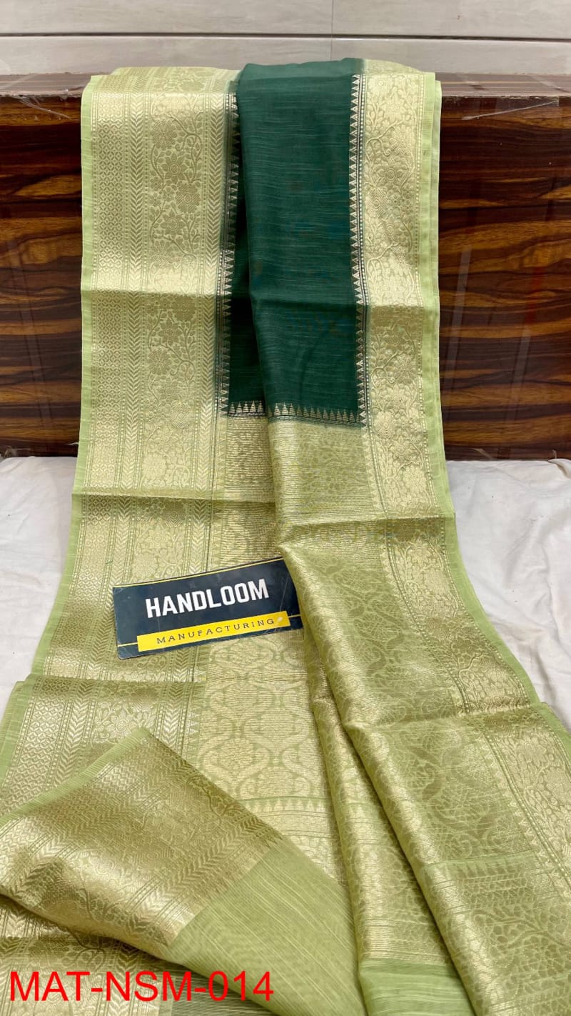Handloom Weaved Pure Matka Silk Banarasi Saree with Running Blouse