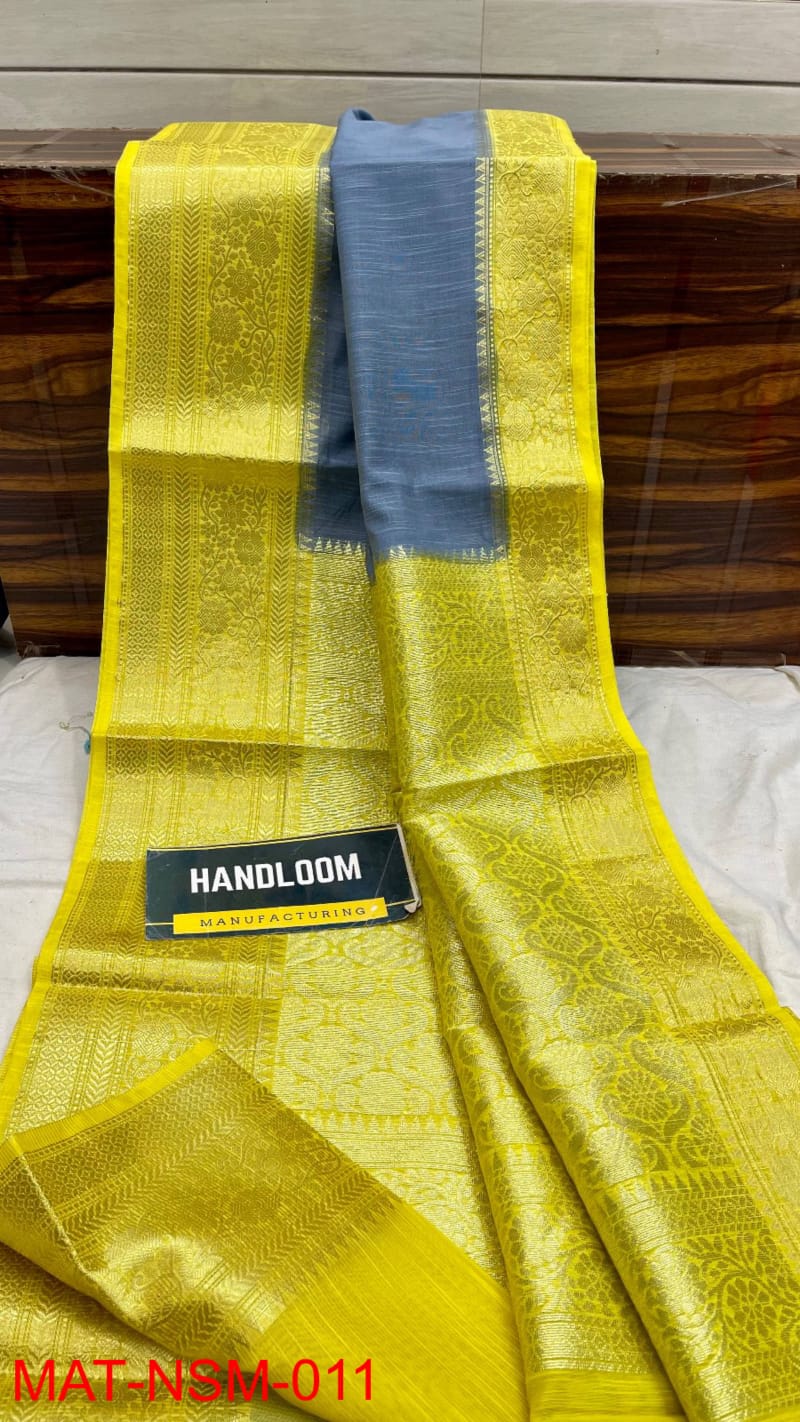 Handloom Weaved Pure Matka Silk Banarasi Saree with Running Blouse
