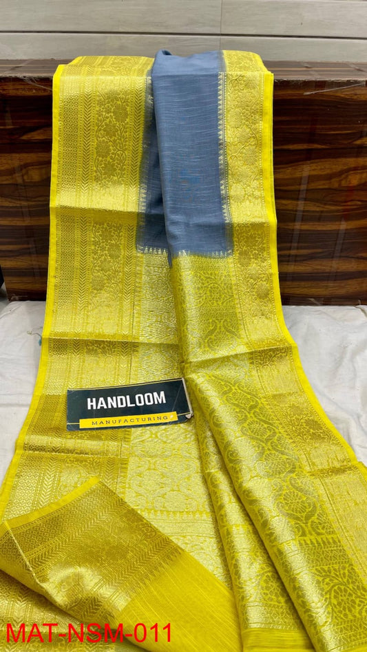 Handloom Weaved Pure Matka Silk Banarasi Saree with Running Blouse