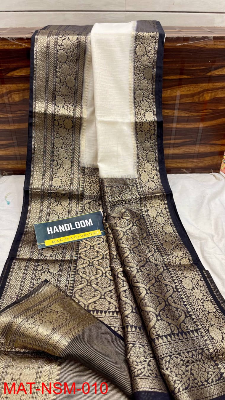Handloom Weaved Pure Matka Silk Banarasi Saree with Running Blouse