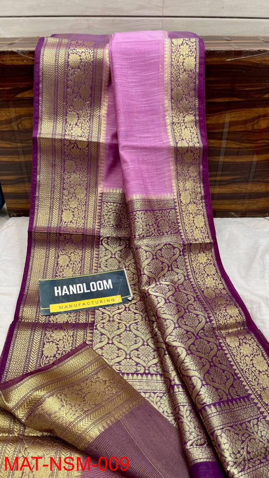 Handloom Weaved Pure Matka Silk Banarasi Saree with Running Blouse