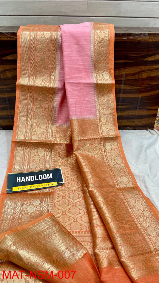 Handloom Weaved Pure Matka Silk Banarasi Saree with Running Blouse