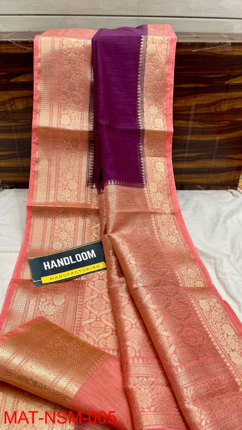Handloom Weaved Pure Matka Silk Banarasi Saree with Running Blouse