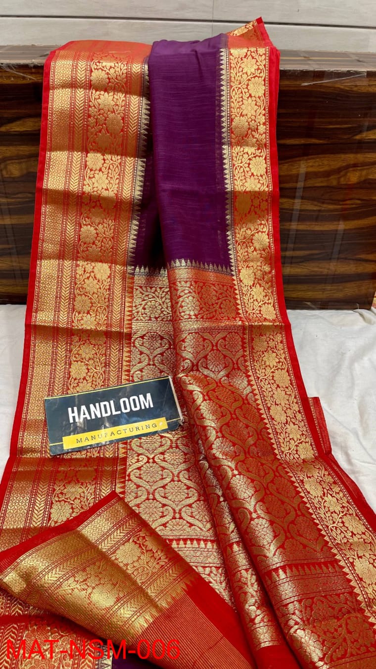 Handloom Weaved Pure Matka Silk Banarasi Saree with Running Blouse