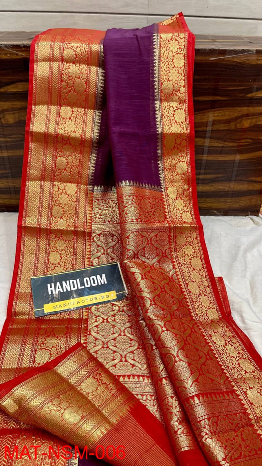 Handloom Weaved Pure Matka Silk Banarasi Saree with Running Blouse
