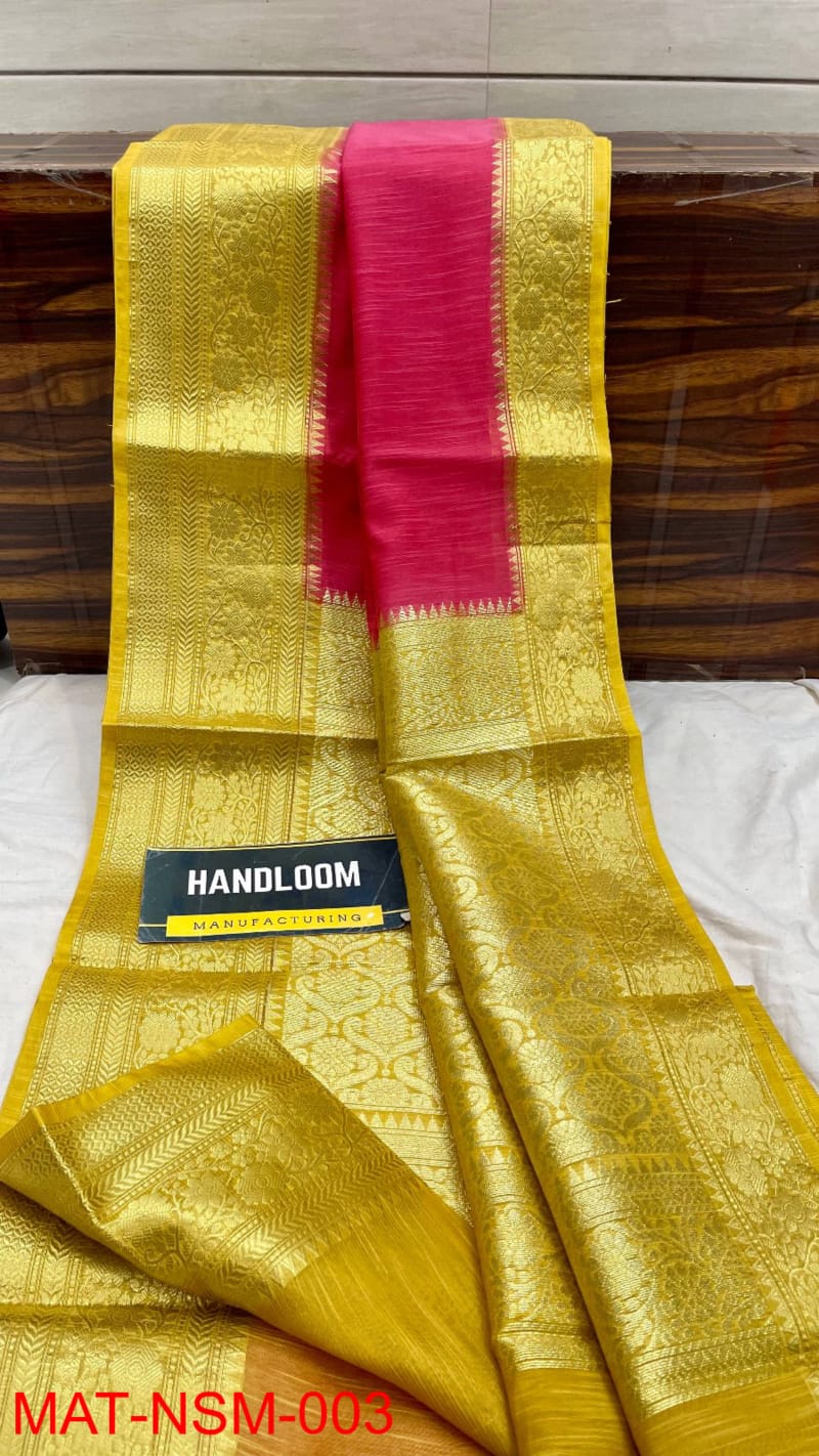Handloom Weaved Pure Matka Silk Banarasi Saree with Running Blouse