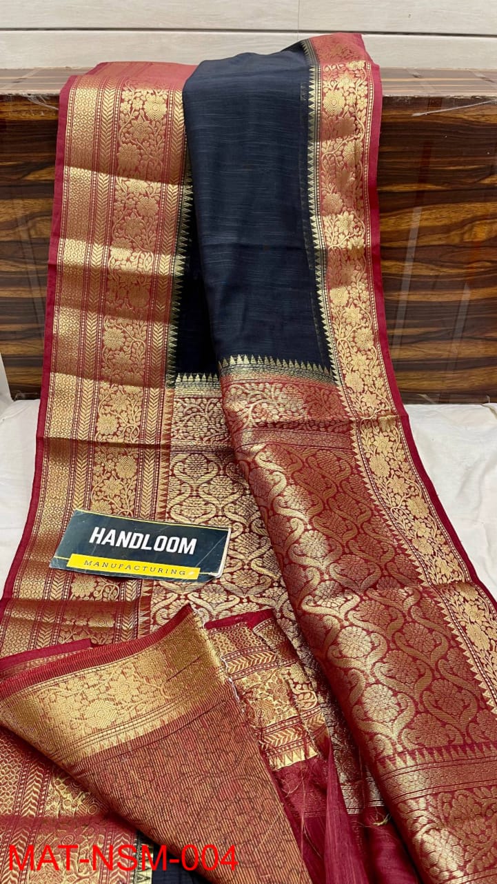 Handloom Weaved Pure Matka Silk Banarasi Saree with Running Blouse