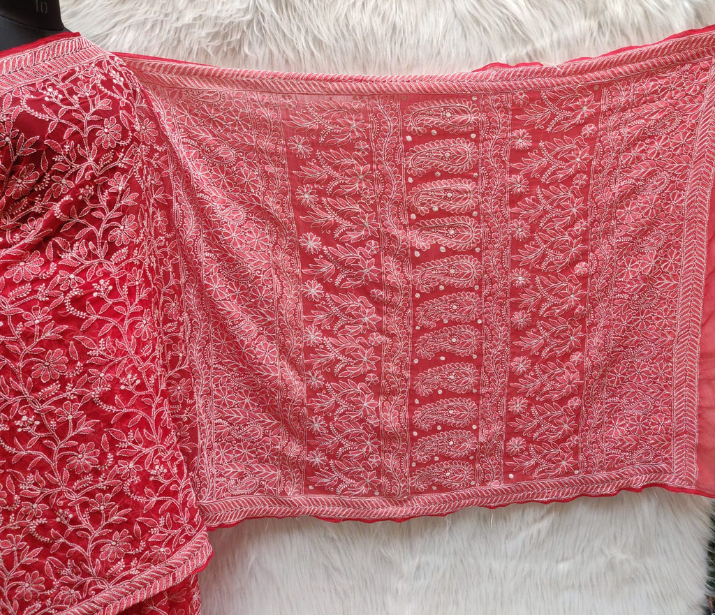 Pure Georgette Chikankari Hand-work Saree With Running Blouse