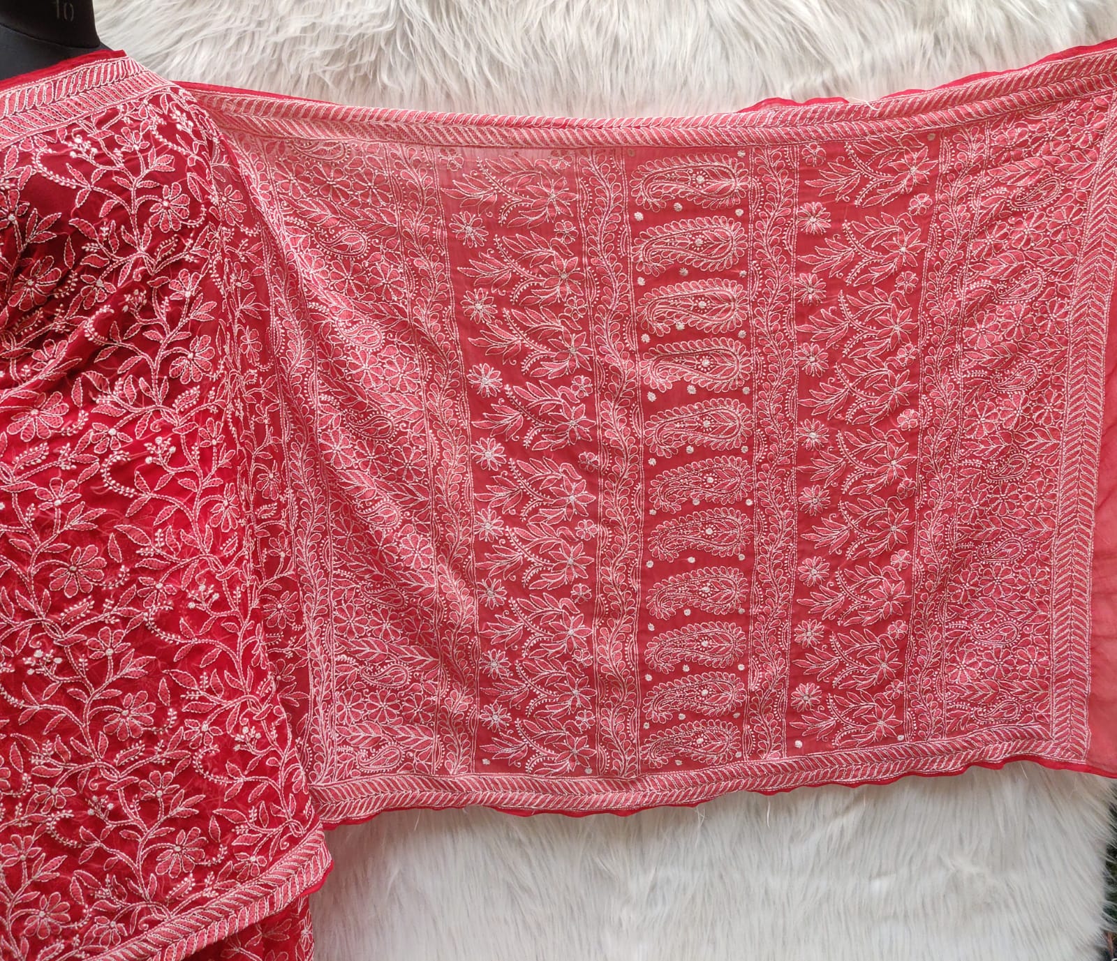 Pure Georgette Chikankari Hand-work Saree With Running Blouse