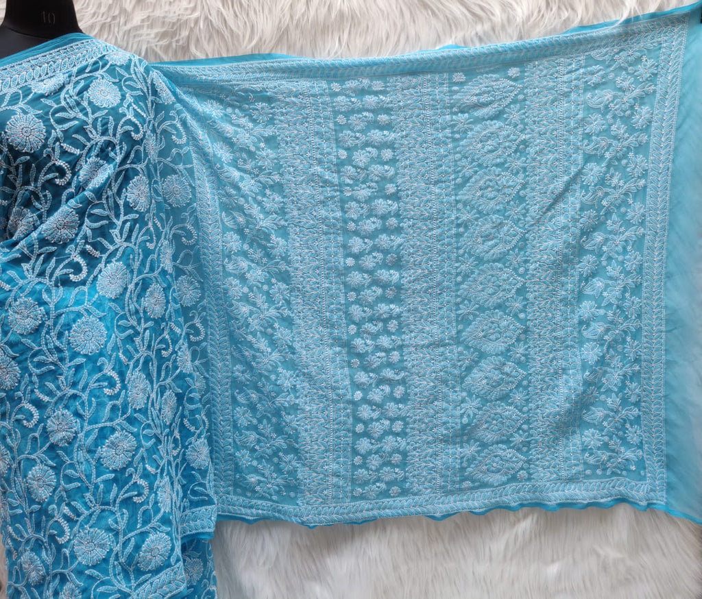 Pure Georgette Chikankari Hand-work Saree With Running Blouse