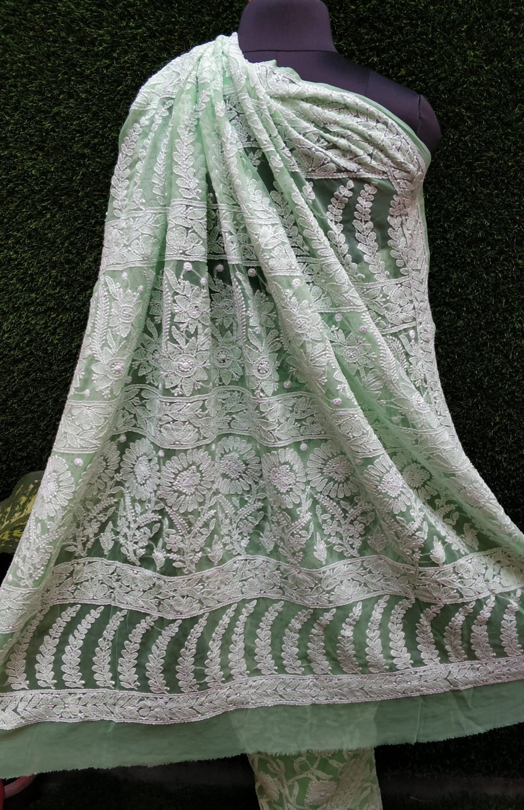 Pure Georgette Chikankari Hand-work Saree With Running Blouse
