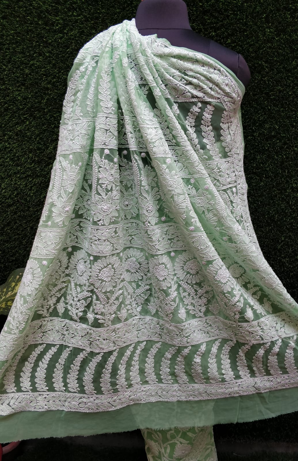 Pure Georgette Chikankari Hand-work Saree With Running Blouse