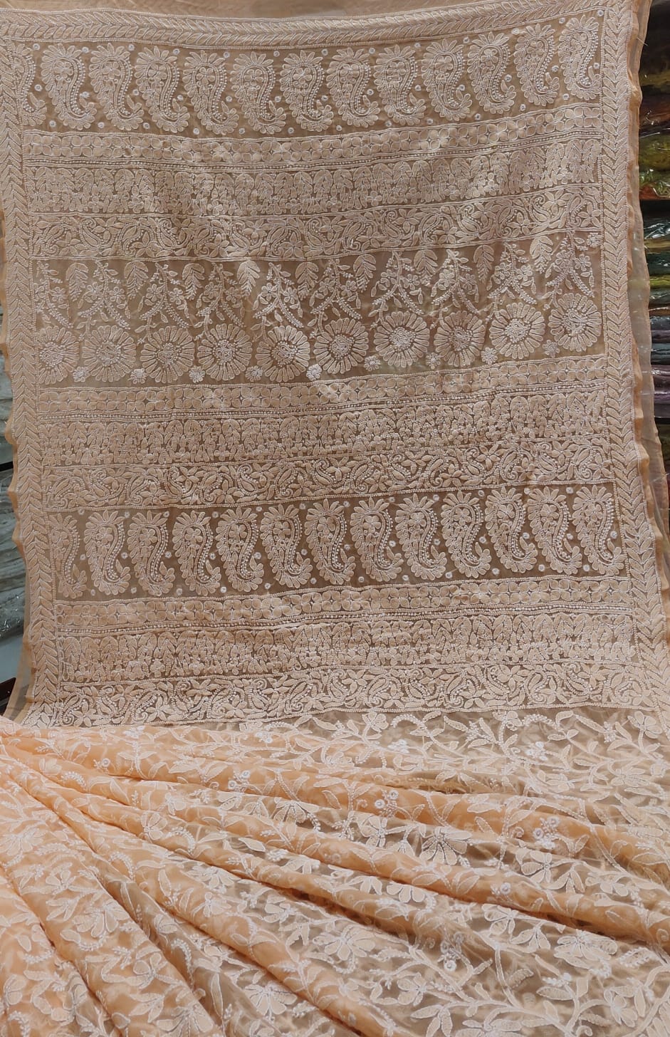 Pure Georgette Chikankari Hand-work Saree With Running Blouse