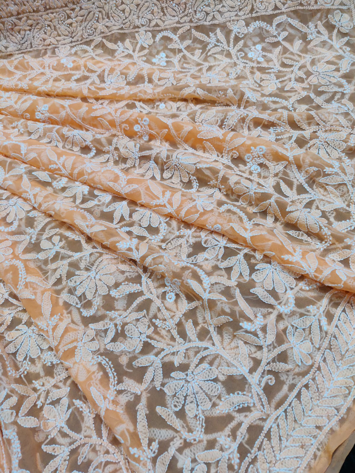 Pure Georgette Chikankari Hand-work Saree With Running Blouse