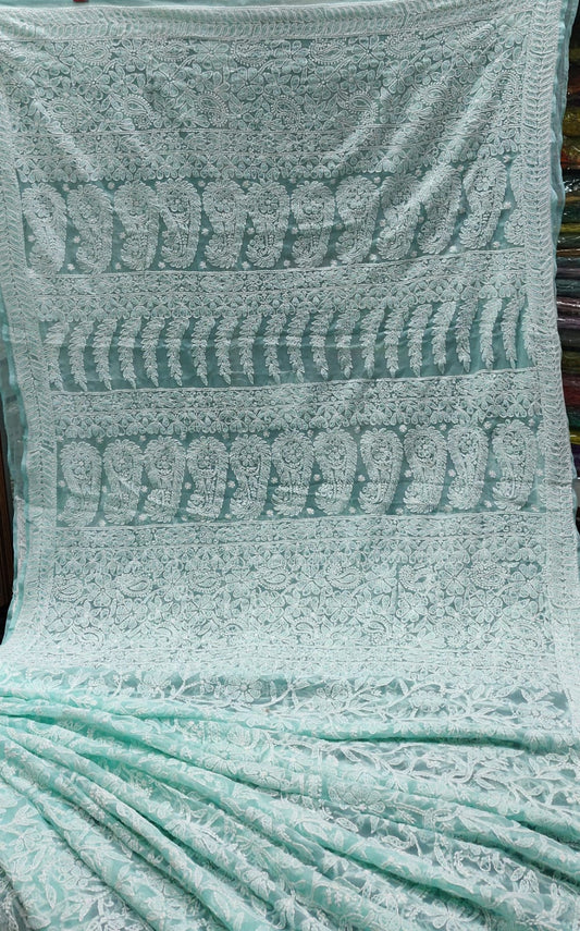Pure Georgette Chikankari Hand-work Saree With Running Blouse