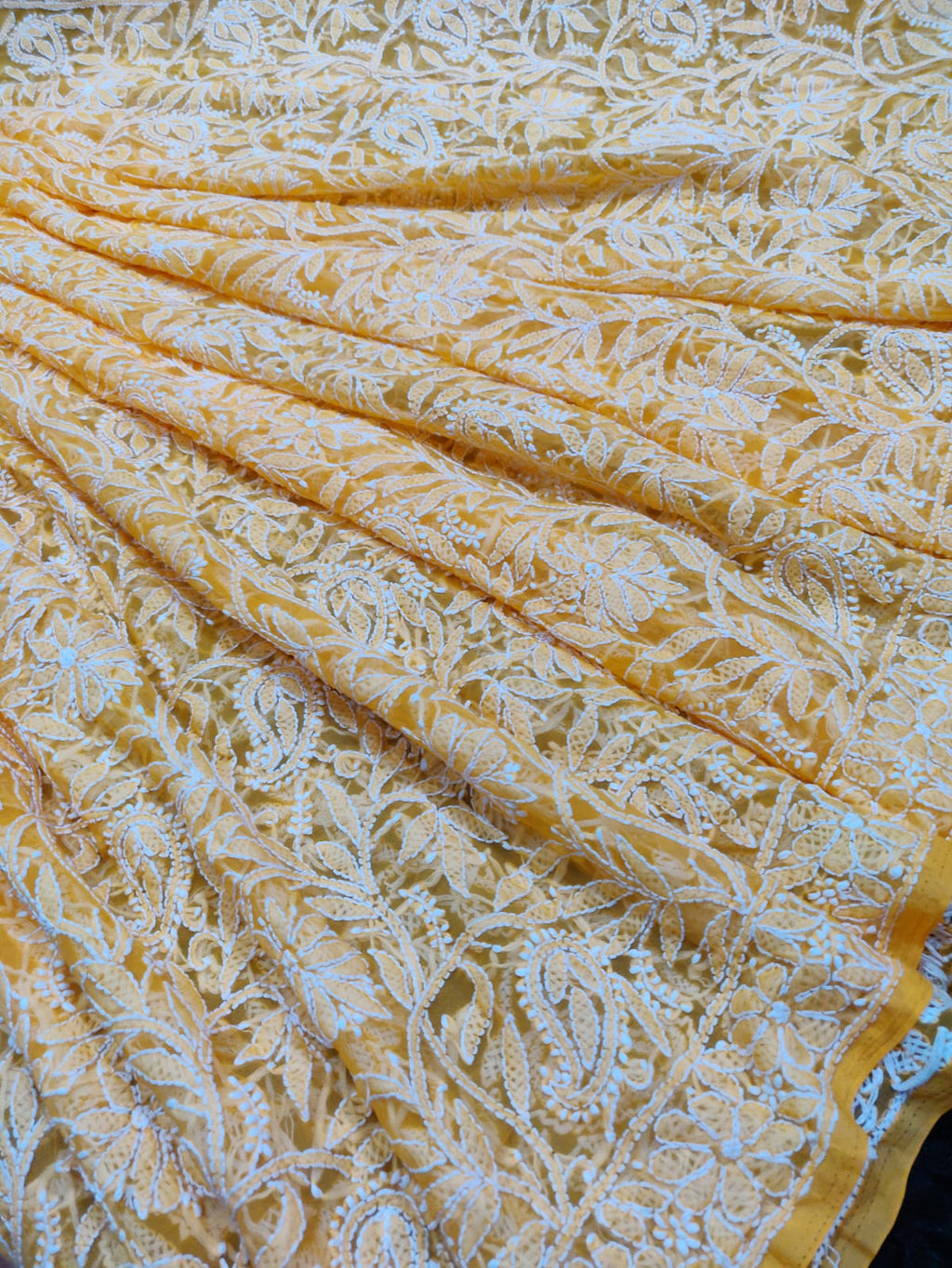 Pure Georgette Chikankari Hand-work Saree With Running Blouse