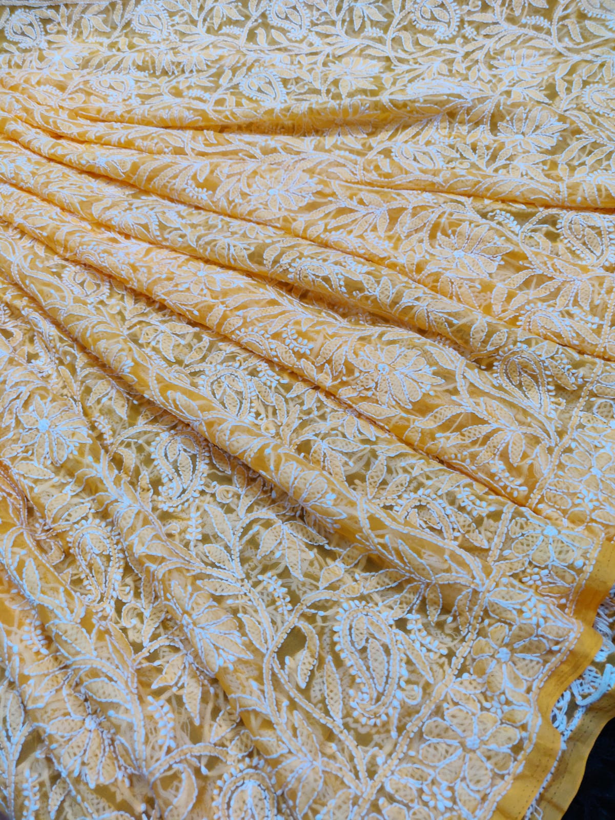 Pure Georgette Chikankari Hand-work Saree With Running Blouse