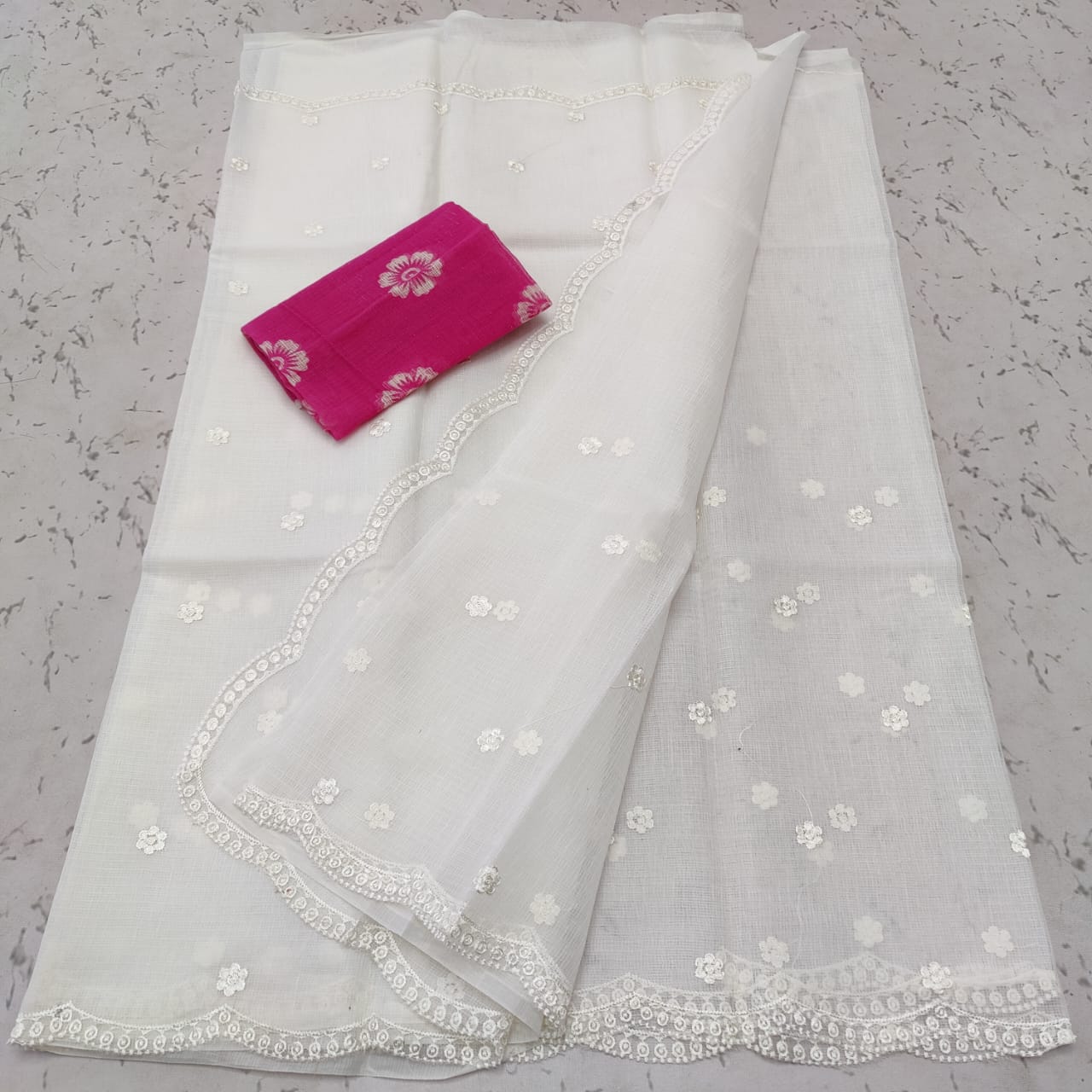 Pure Cotton Hand Painted Kota Doria Saree - Yellow Color