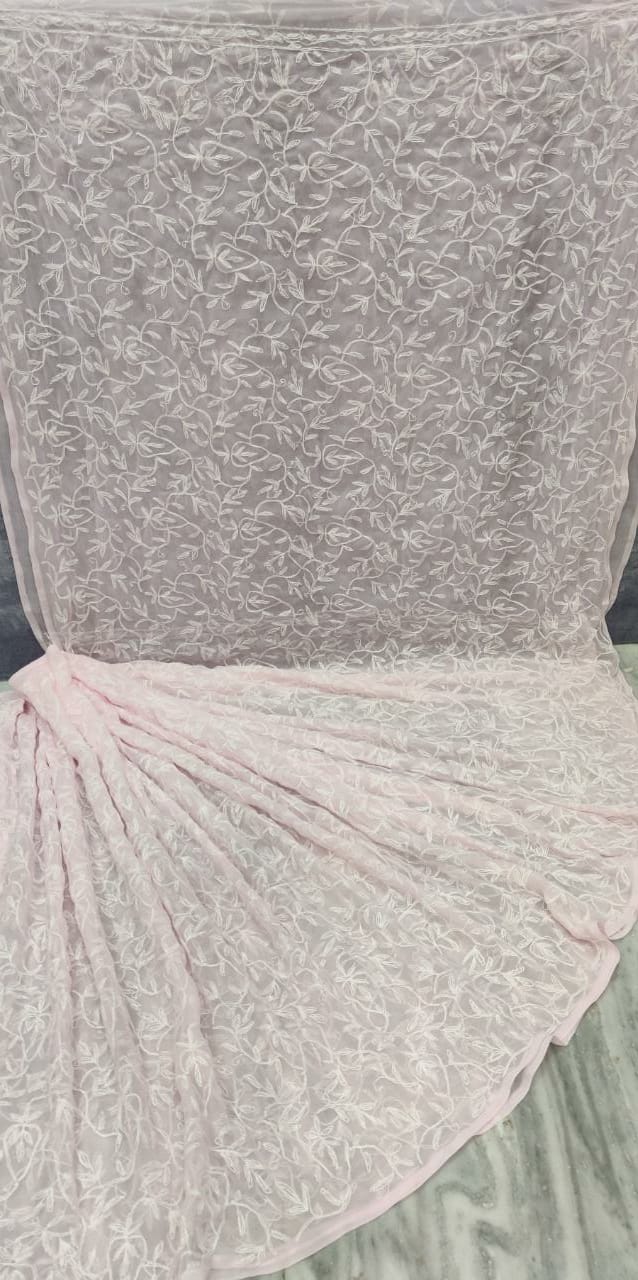 Pure Chiffon Georgette tepchi Jaal work sarees with finest quality intricate chikankari hand embroidery tepchi work