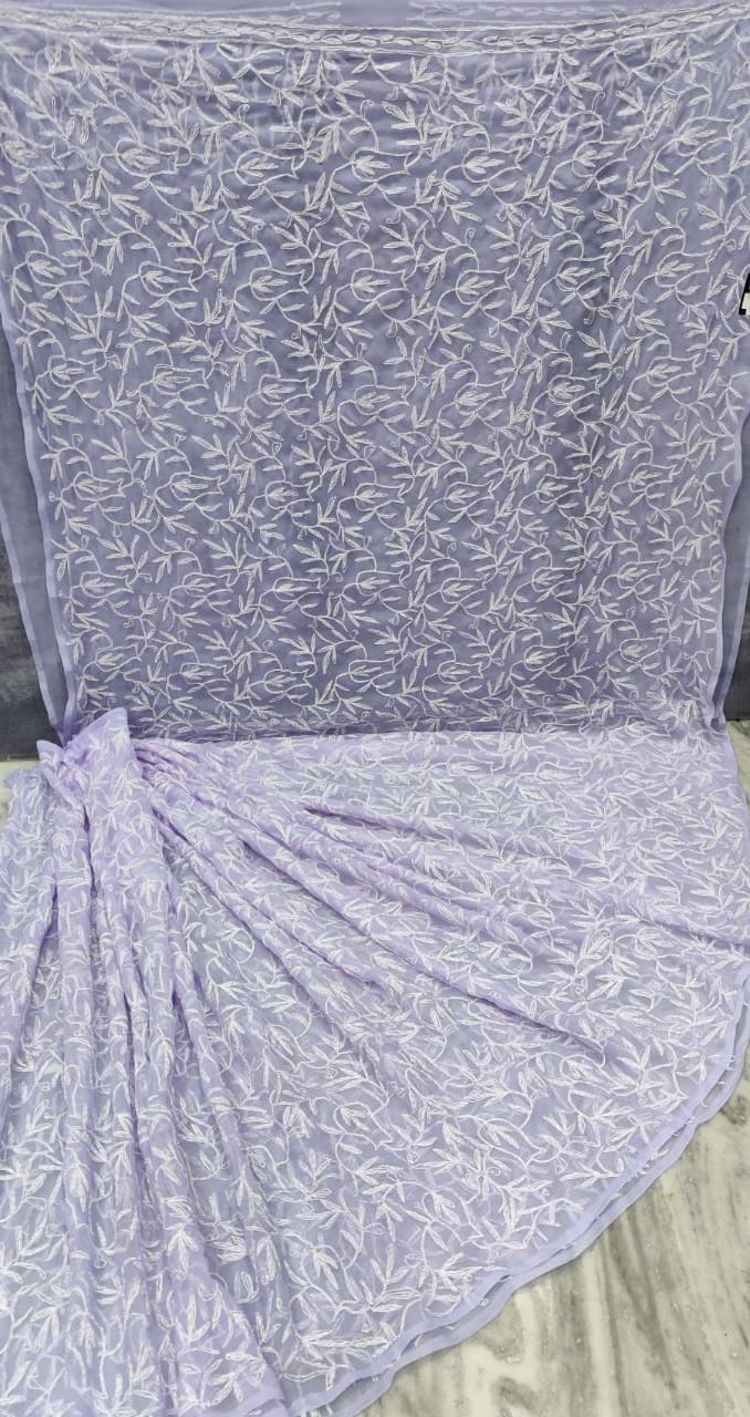 Pure Chiffon Georgette tepchi Jaal work sarees with finest quality intricate chikankari hand embroidery tepchi work