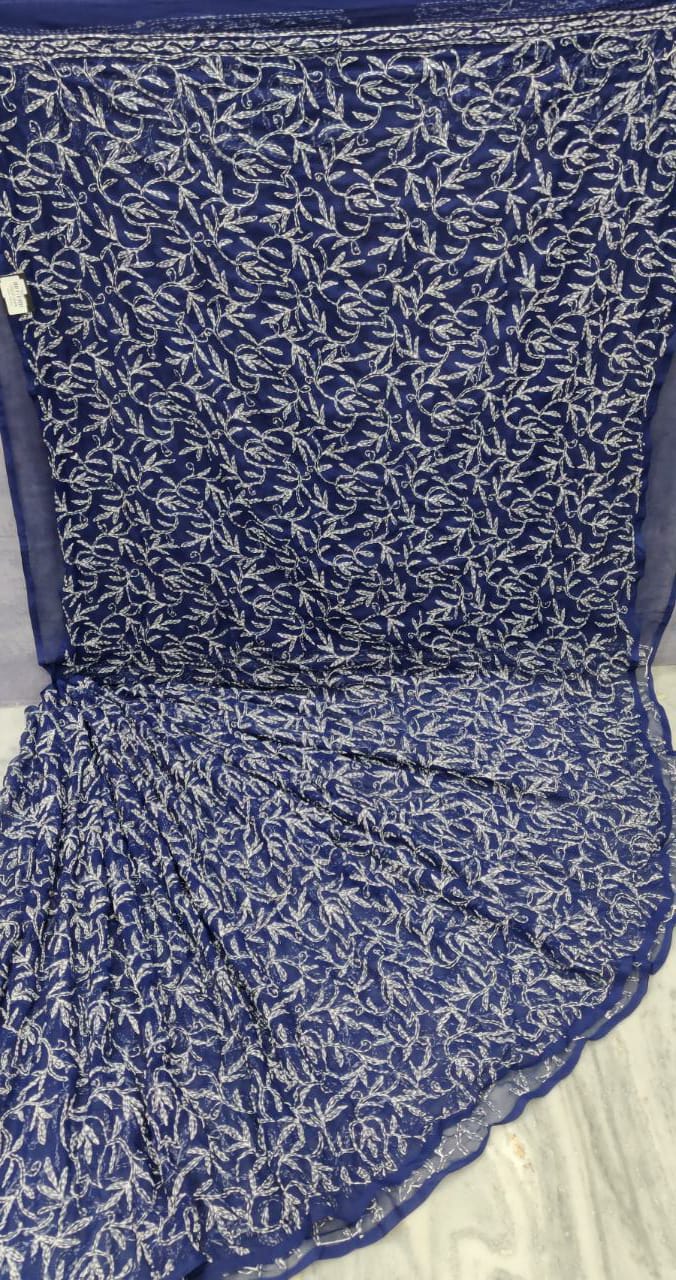 Pure Chiffon Georgette tepchi Jaal work sarees with finest quality intricate chikankari hand embroidery tepchi work