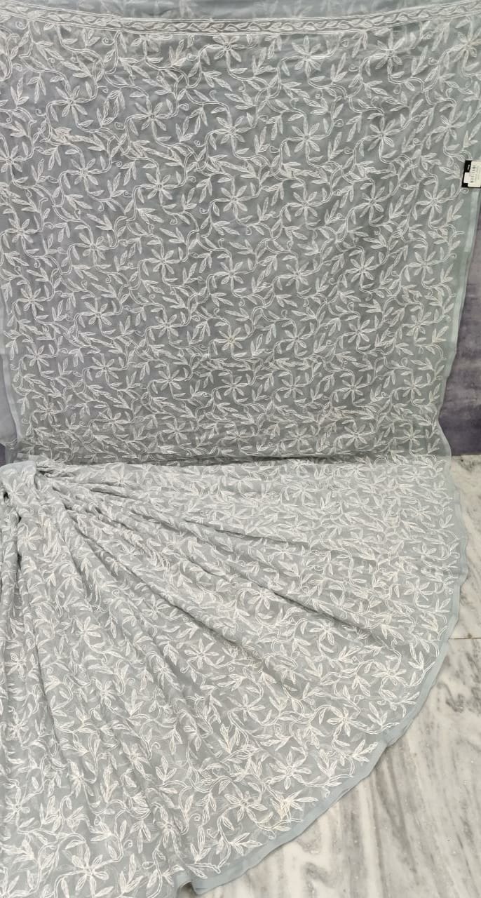 Pure Chiffon Georgette tepchi Jaal work sarees with finest quality intricate chikankari hand embroidery tepchi work