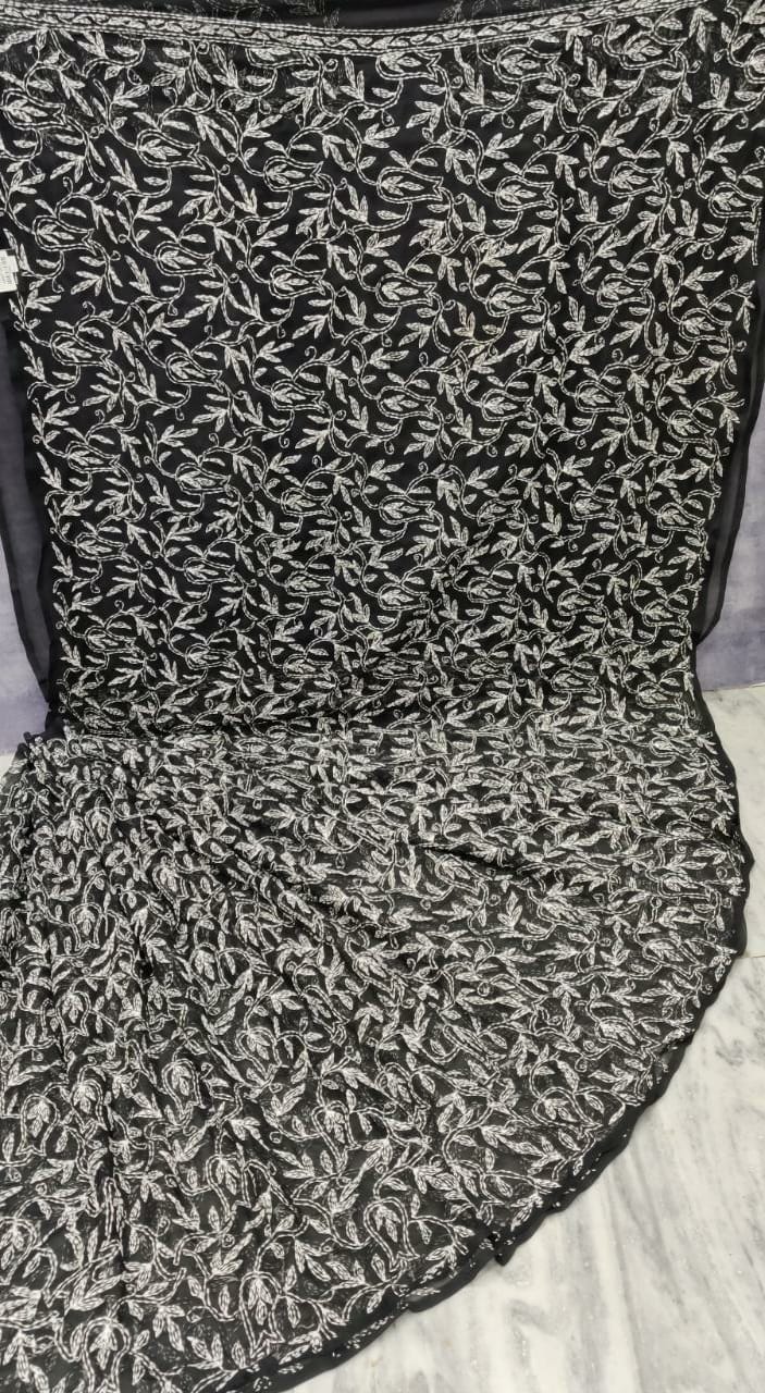 Pure Chiffon Georgette tepchi Jaal work sarees with finest quality intricate chikankari hand embroidery tepchi work