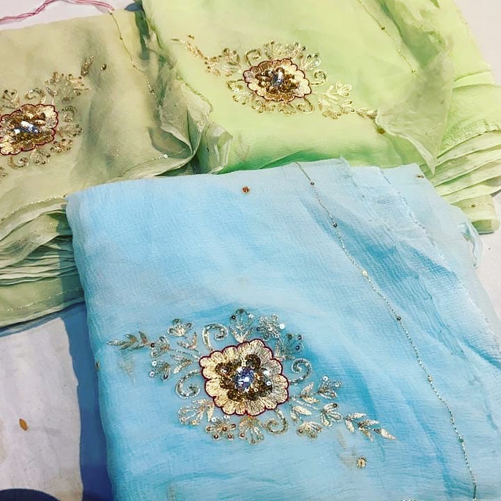 Pure Jaipuri Chiffon Hand-work motif work saree with running blouse