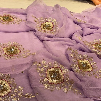 Pure Jaipuri Chiffon Hand-work motif work saree with running blouse