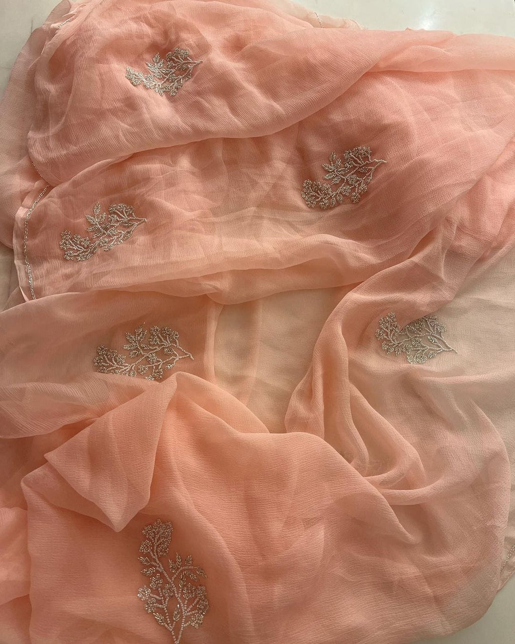 Pure Jaipuri Chiffon Hand-work motif work saree with running blouse