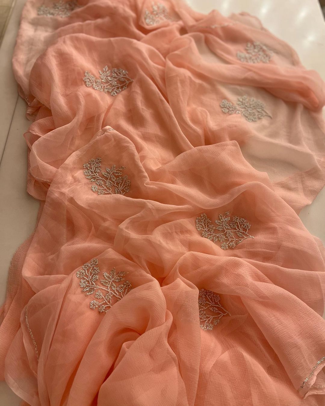 Pure Jaipuri Chiffon Hand-work motif work saree with running blouse
