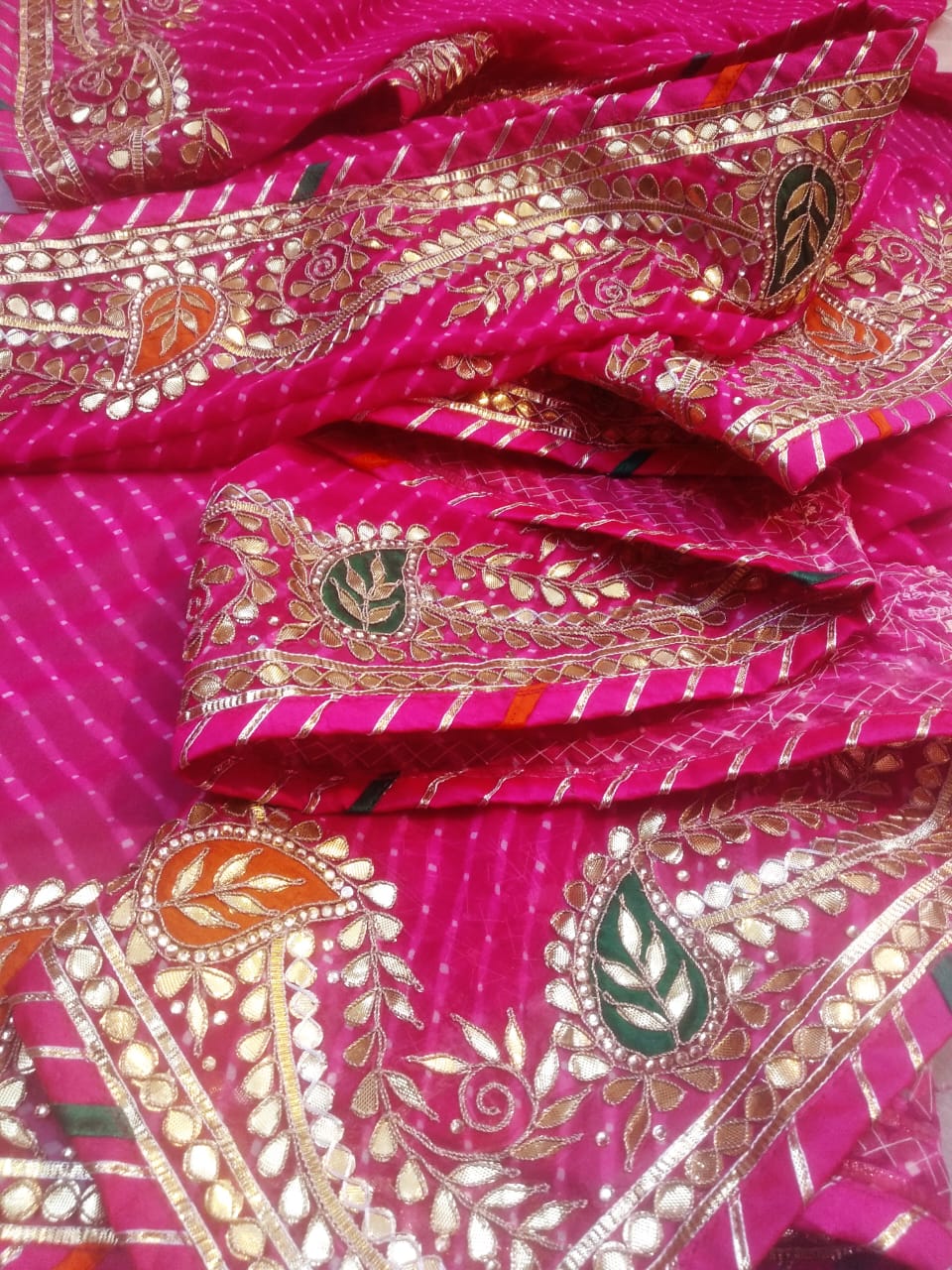 Pure 60 gram georgette hand gota patti work saree